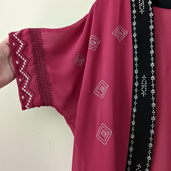 Marineblu pink elegant embroidered kimono style open cardigan size S - Picture 5 of 5